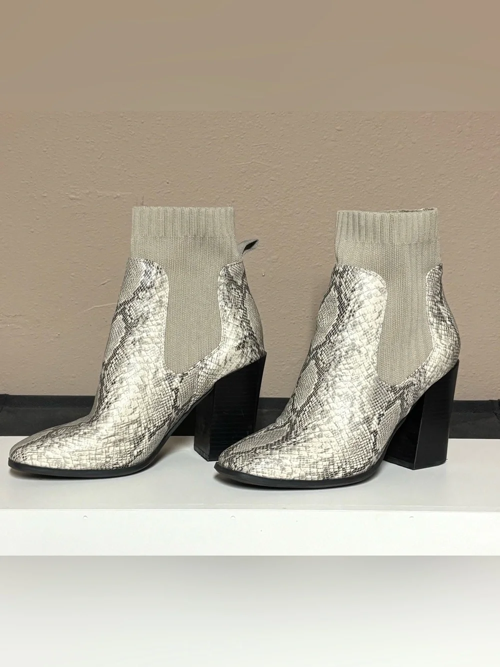 Neutral Snake-Print Sock Bootie - Women's Fashion Ankle Boots